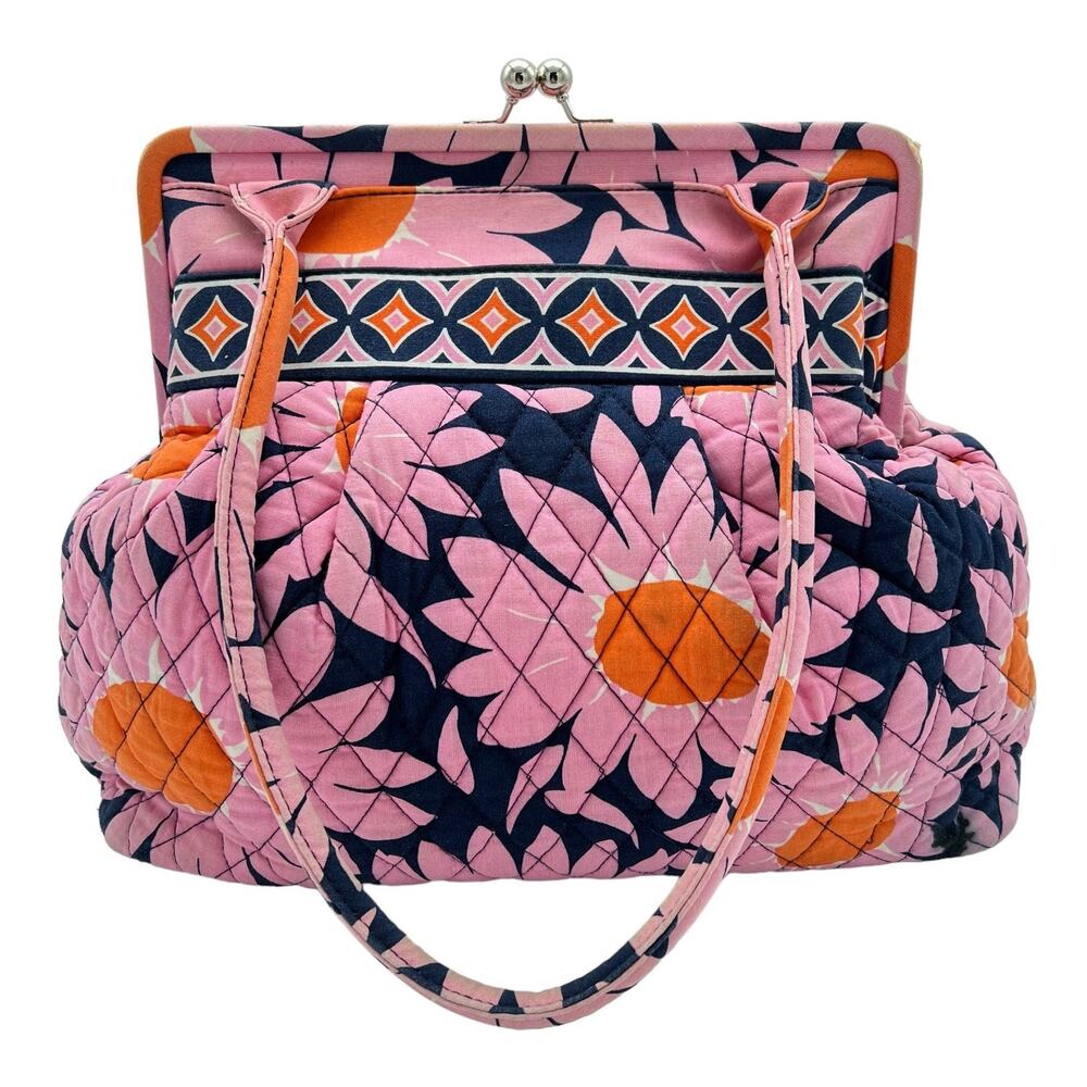 Vera Bradley Love Me Pink Daisies ALICE Kisslock Retired Handbag Purse FLAWS